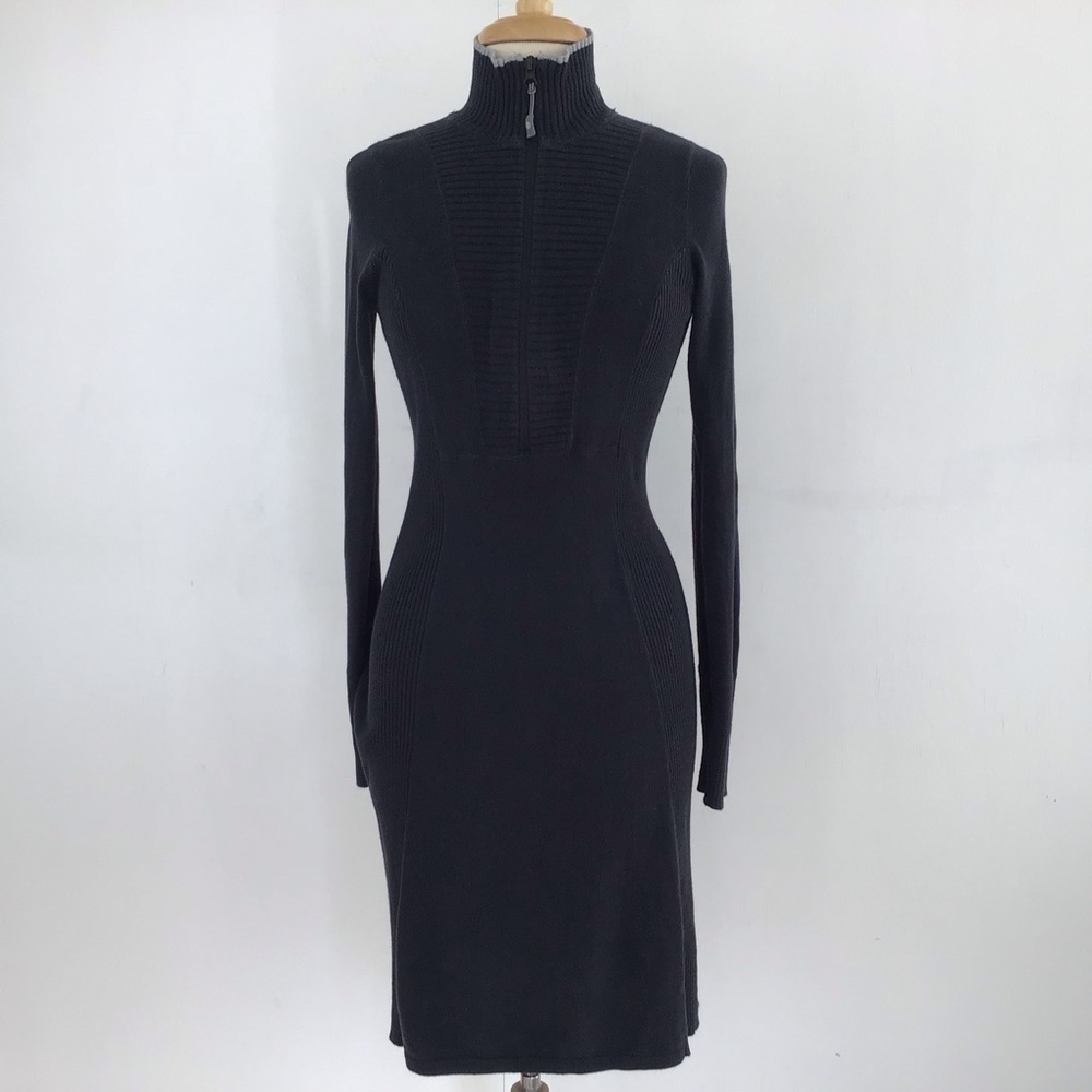 Athleta Ribbed Sweater Dress 1/2 Zip Long Sleeve Dark Grey size Small